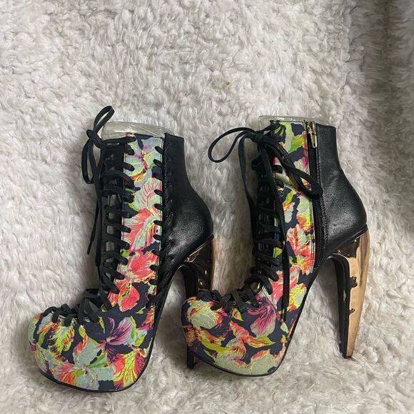Privilege Stayhigh Floral multi color lace up hidden platform ankle boots size6 - Picture 7 of 14